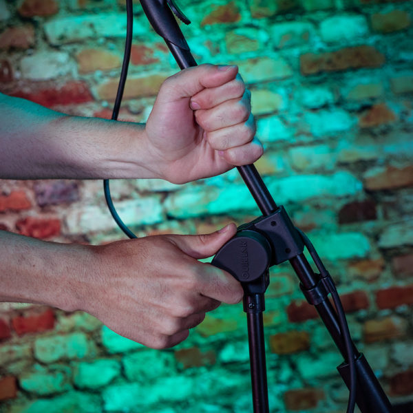 detail view of mic boom stand adjustment