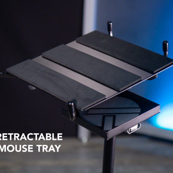 detail view of laptop stand mouse tray