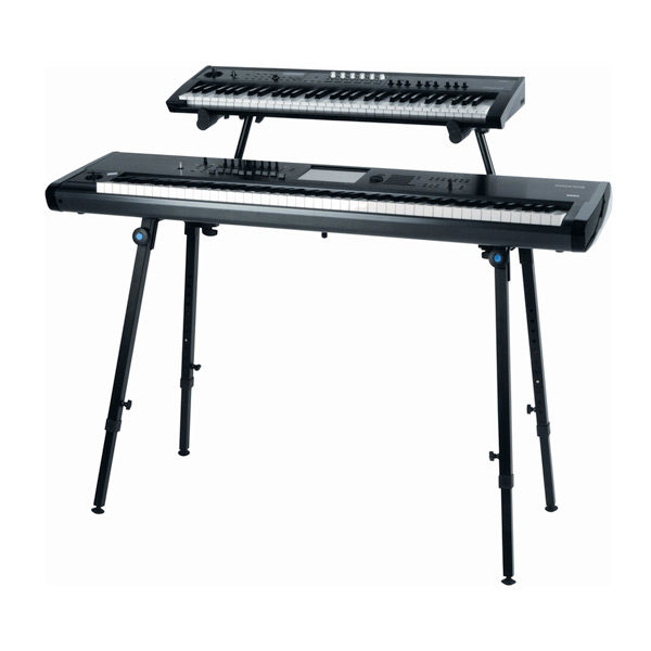 dual tier keyboard stand shown with two keyboards